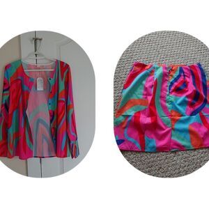 Vibrant Bold Color blouse and skirt set